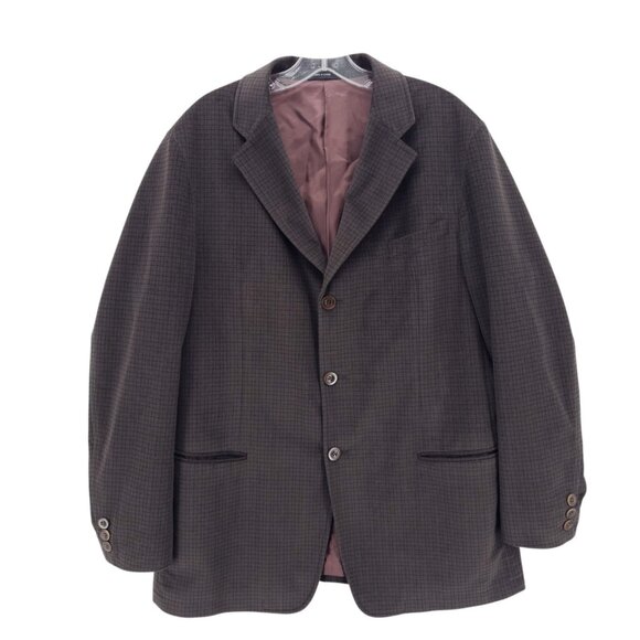ARMANI COLLEZIONI Blazer Jacket Microfiber Soft Finish Brown Check Patten 42R